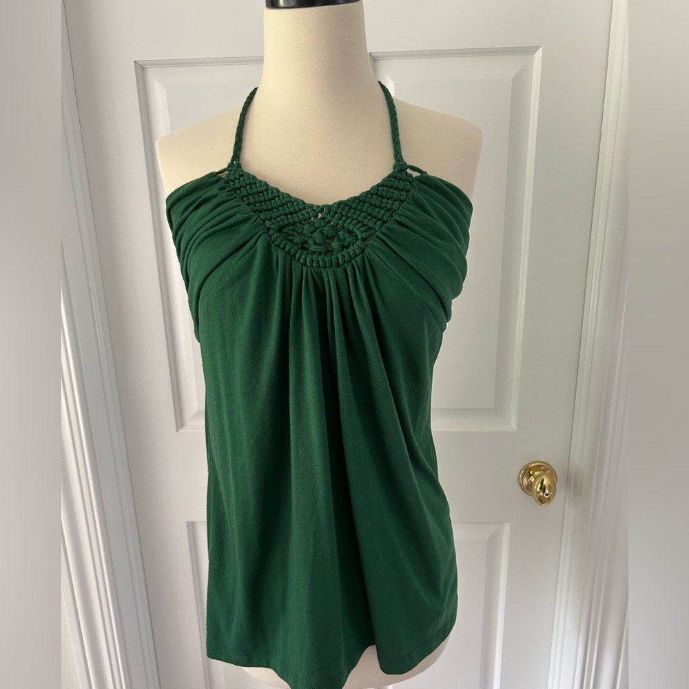 NWOT Nina and Sue Green Halter Neck Women Top Knotted Crochet Design Junior L